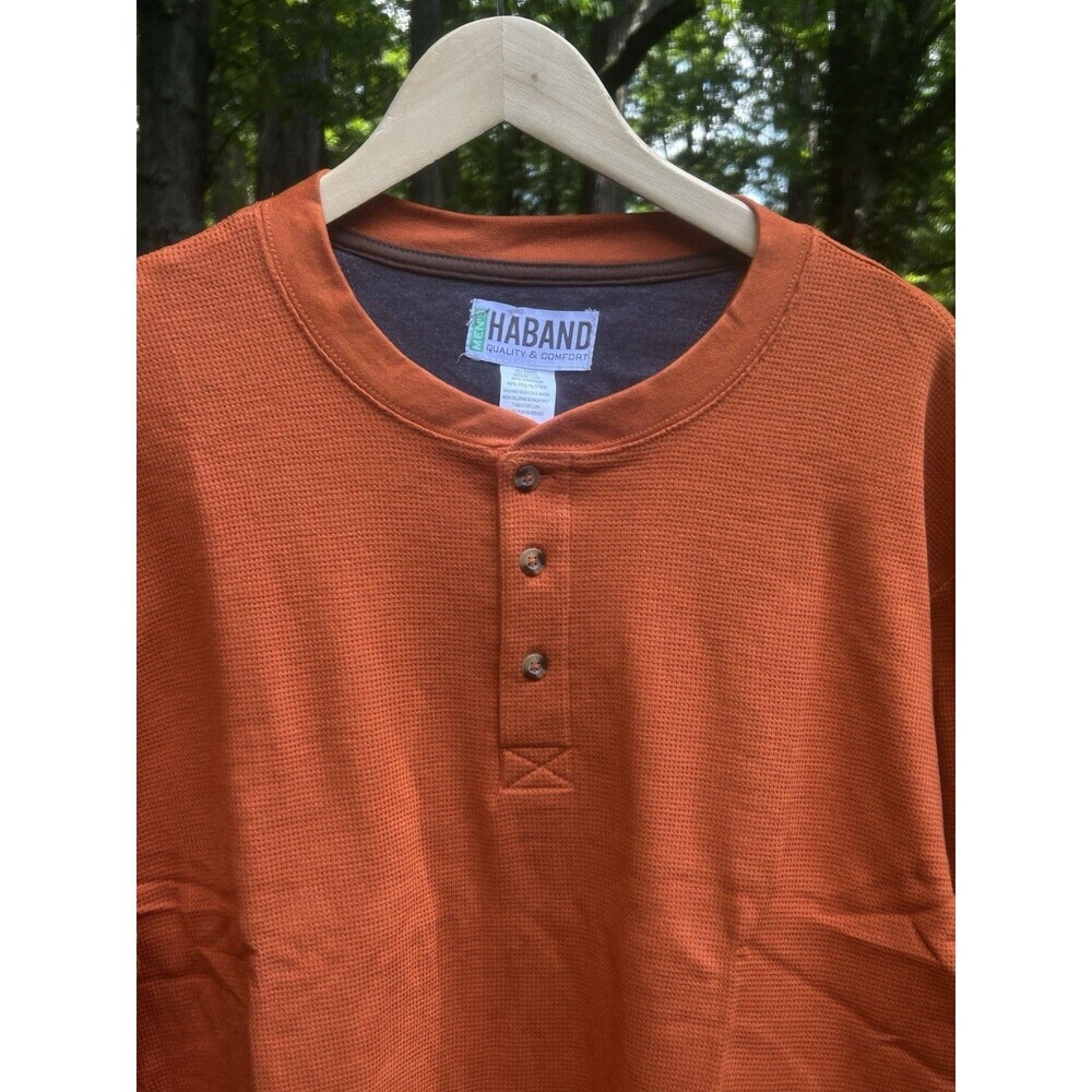New Haband Henley Waffle Weave Shirt Size XL Orange Long Sleeve Thermal Preppy - Picture 4 of 7
